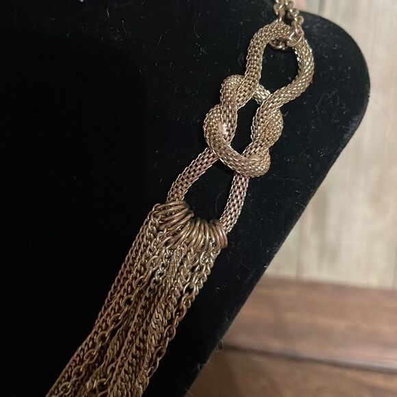 Long Gold Chunky Layered Necklace w/ Looped Infinity Chain - Picture 10 of 12